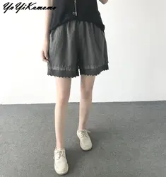 YoYiKamomo женские хлопковые льняные шорты 2018 летние с высокой талией повседневные Большие размеры Кружева Свободные Горячие корейские