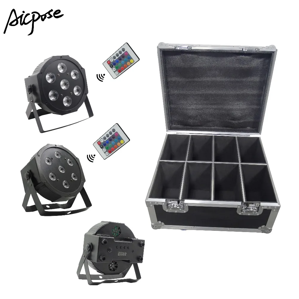 

8Pcs 7x12W Par Lights with Remote control With 8 in 1 Flight Case RGBW 4in1 Flat Par Led DMX512 Disco Lights Professional Stage