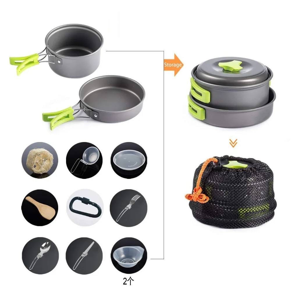 

13Pcs/Set Portable Cookware Camping Mess Kit Backpacking Gear Hiking Outdoor Cooking Equipment Cookset Pots Pans with Bowls Fork