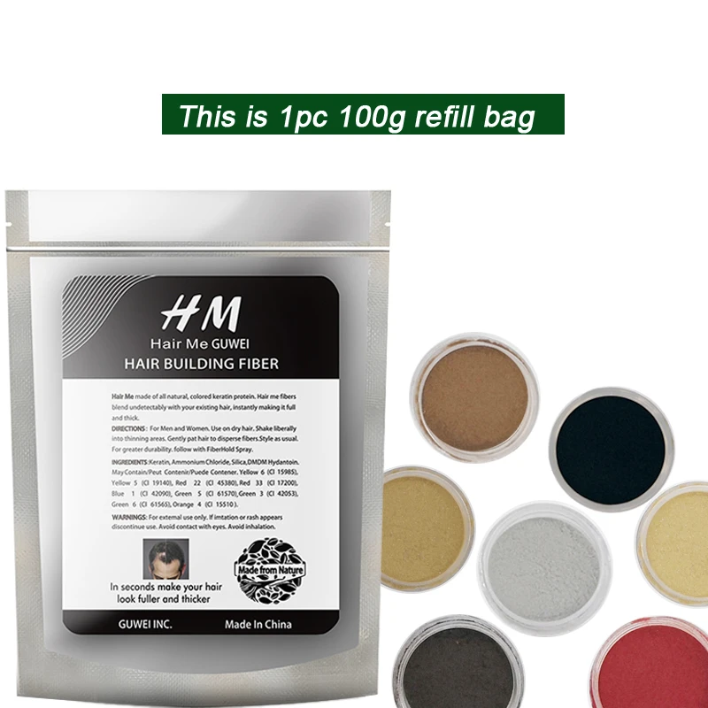 

Hair Me 2019 1pc 100g hair fiber refill bag recycle best quality reuse anti hair loss 12 color fiber powder hair growth