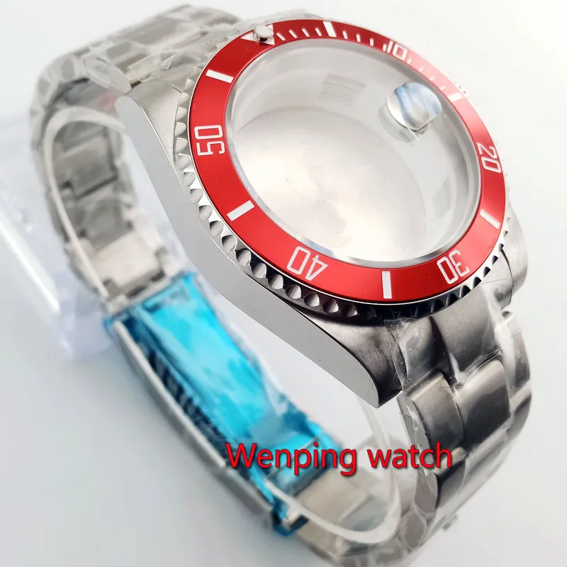 Fit ETA 2836 miyota 82 40 мм часы с сапфировым стеклом чехол браслетом красный титановый