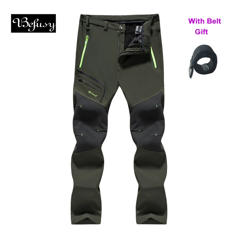 Befusy hombres Camping Trekking senderismo escalada esquí pesca invierno pantalones impermeables polar exterior suave Shell Pantalones deportivos
