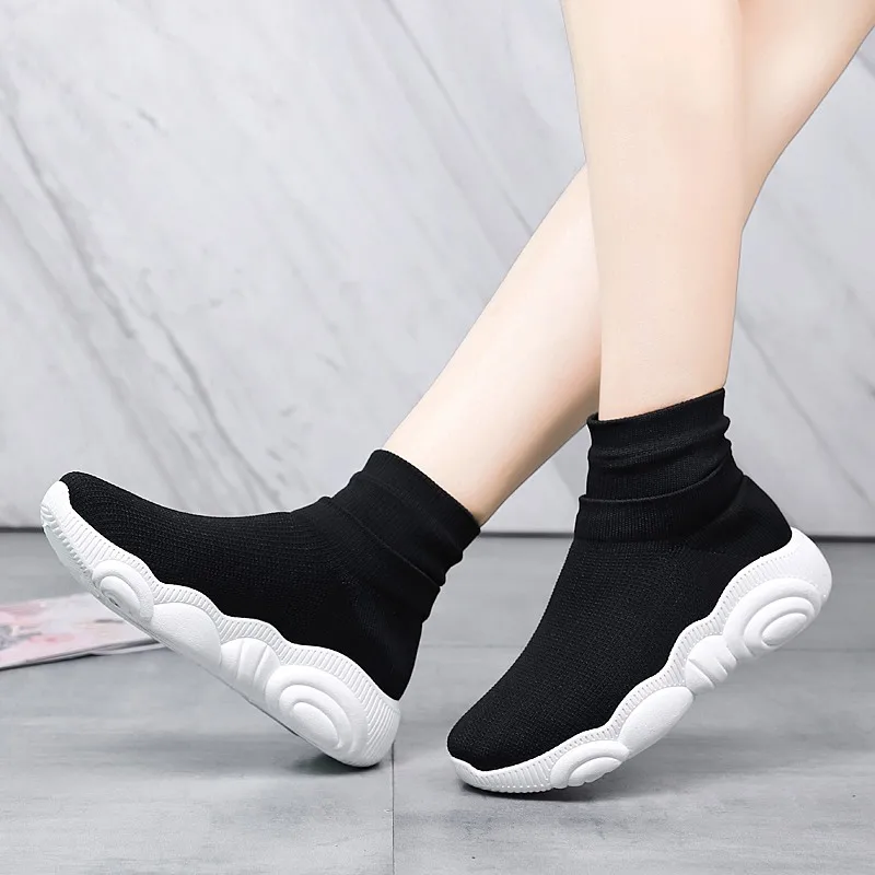 Женская обувь; модель 2019Fly; тканые кроссовки; женская дышащая обувь без застежки; Широкий носок; Мягкая Белая повседневная женская обувь;