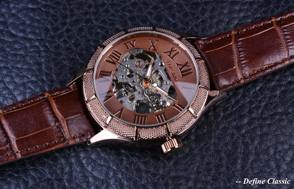 Men Watches Forsining Luxury Mechanical Skeleton Watch Transparent Roman Number Big Face Watch Steampunk Wristwatches