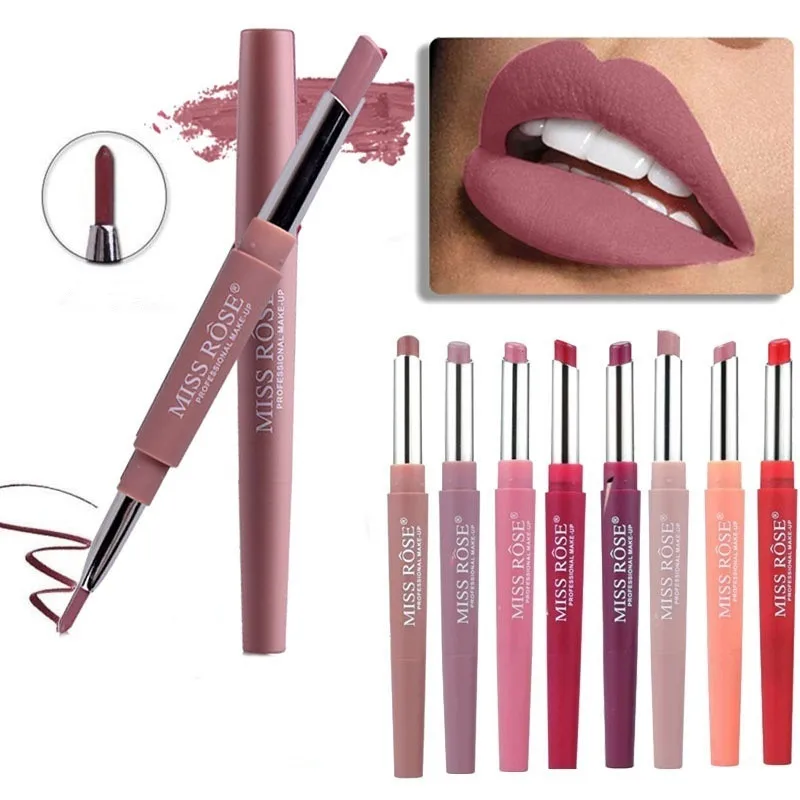 

8 Color Double-end Lip Makeup Lipstick Pencil Waterproof Long Lasting Tint Sexy Red Lip Stick Beauty Matte Liner Pen Lipstick