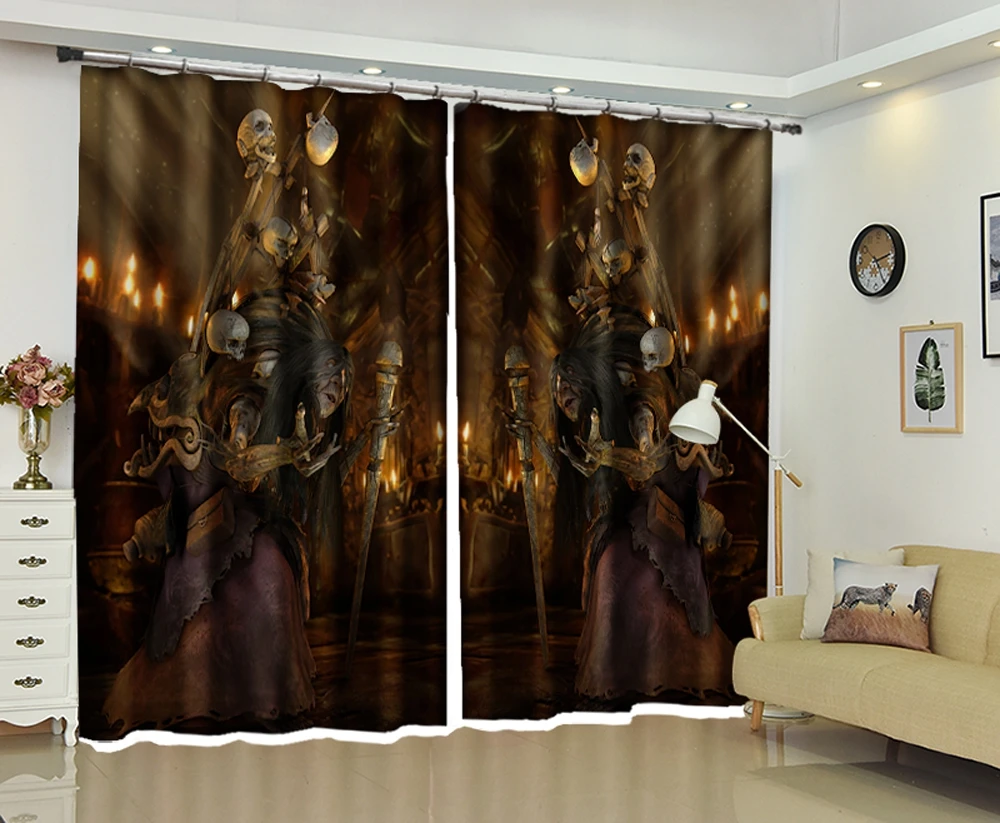 

Halloween Witch Pattern 3D Effect Blackout Curtains Personality Curtains