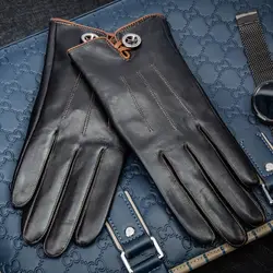 Козья Кожа Мужские перчатки Теплый Сенсорный экран зимние Бархатные простой тонкий стиль перчатки