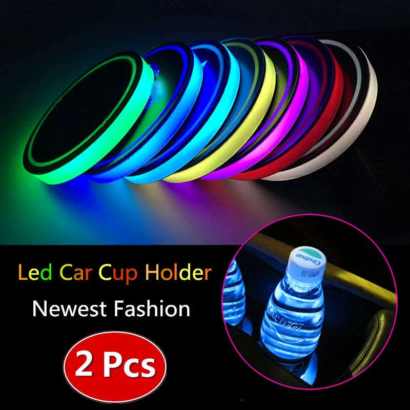 

2pcs Led Car Cup Holder Light 7 Color auto Atmosphere Lamp Coaster Bottle Drinks Holder Car Anti-Slip Mat