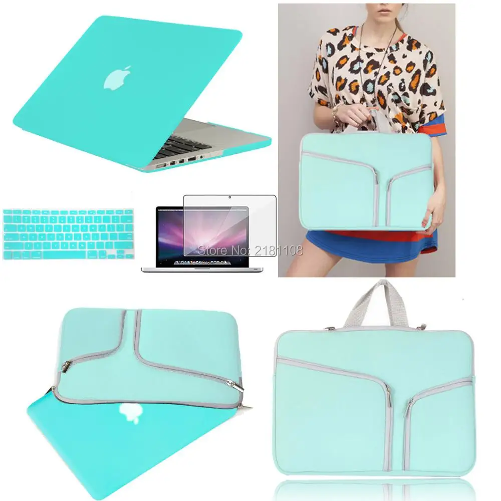Turquoise Rubberized Case Cover +Sleeve Bag+Keyboard Cover+ Screen
