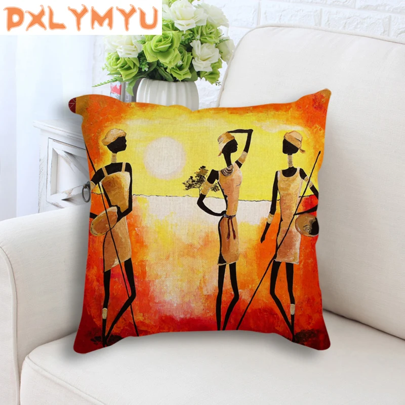 

African style character abstract oil painting Prints Back Cushion Sofa Throw Pillow Decorative Linen Cushion for bed home decor