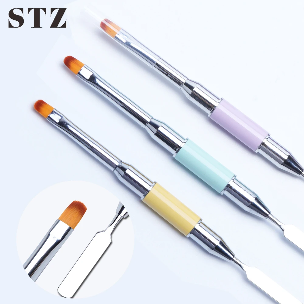 

STZ 1pcs UV Poly Gel Nail Brush Extension Builder Pusher Double Headed Building For Nail Art Tools Tip Drawing Pen Manicure #064