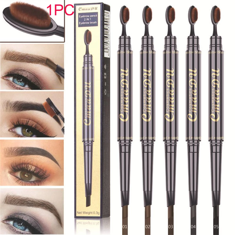 

Double Head Waterproof Lasting Pigments Tattoo Eye Brow Pen Multi-functional Makeup Eyebrow Pencils with oval Brush