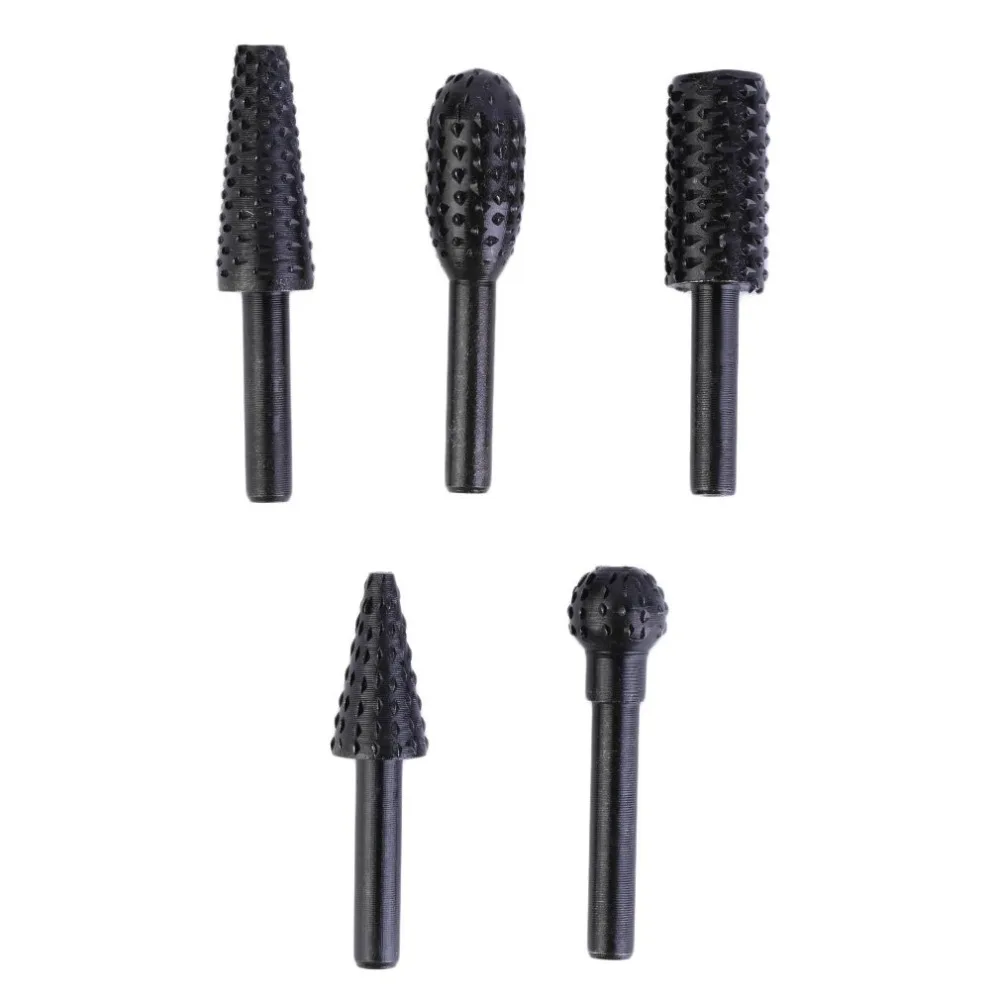 5PCS/set HSS Woodworking Rasp Chisel Shaped Rotating Embossed Grinding