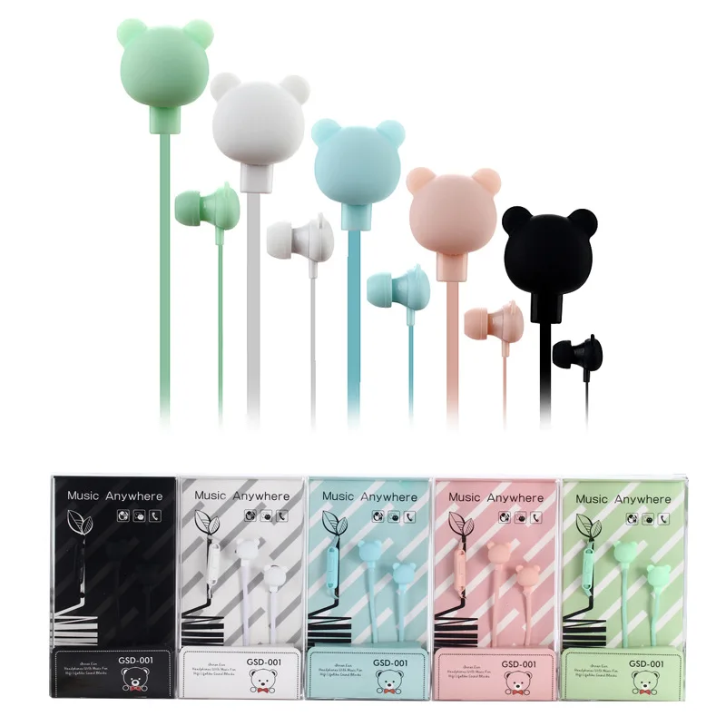 

New 3.5mm flat line in-ear headphones with microphone with wire control cute style color matching kids earphones