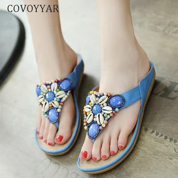 

COVOYYAR 2019 Bohemian Summer Beaded Sandals Women Fashion New Mixed Color Shell Flower Beach Woman Flip Flops Slippers WSS812