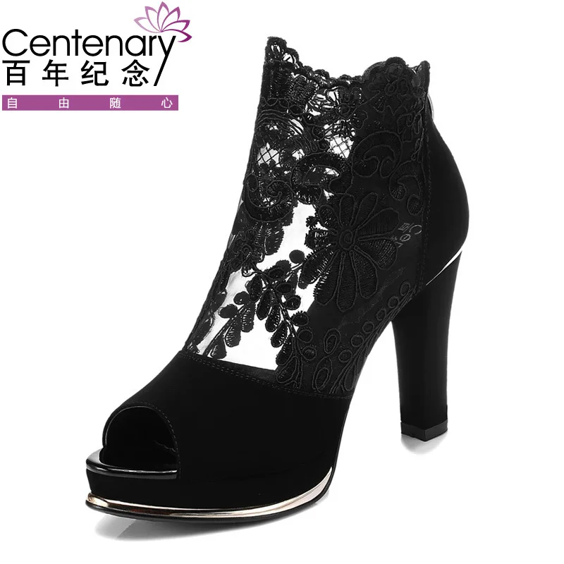 Сандалии с сеточкой на шнурках женская обувь высоком каблуке zapatos de mujer|women