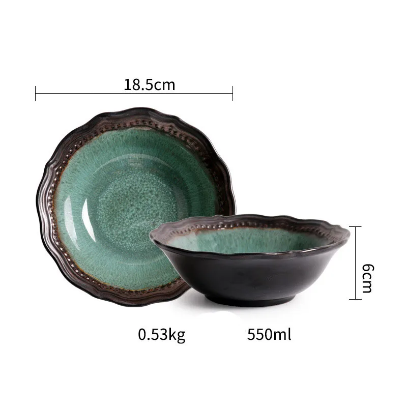ANTOWALL, европейская керамическая посуда, западные блюда для бифштекса, тарелка для фруктового салата, миска ramen, домашняя тарелка в стиле ретро - Цвет: green 7inch bowl