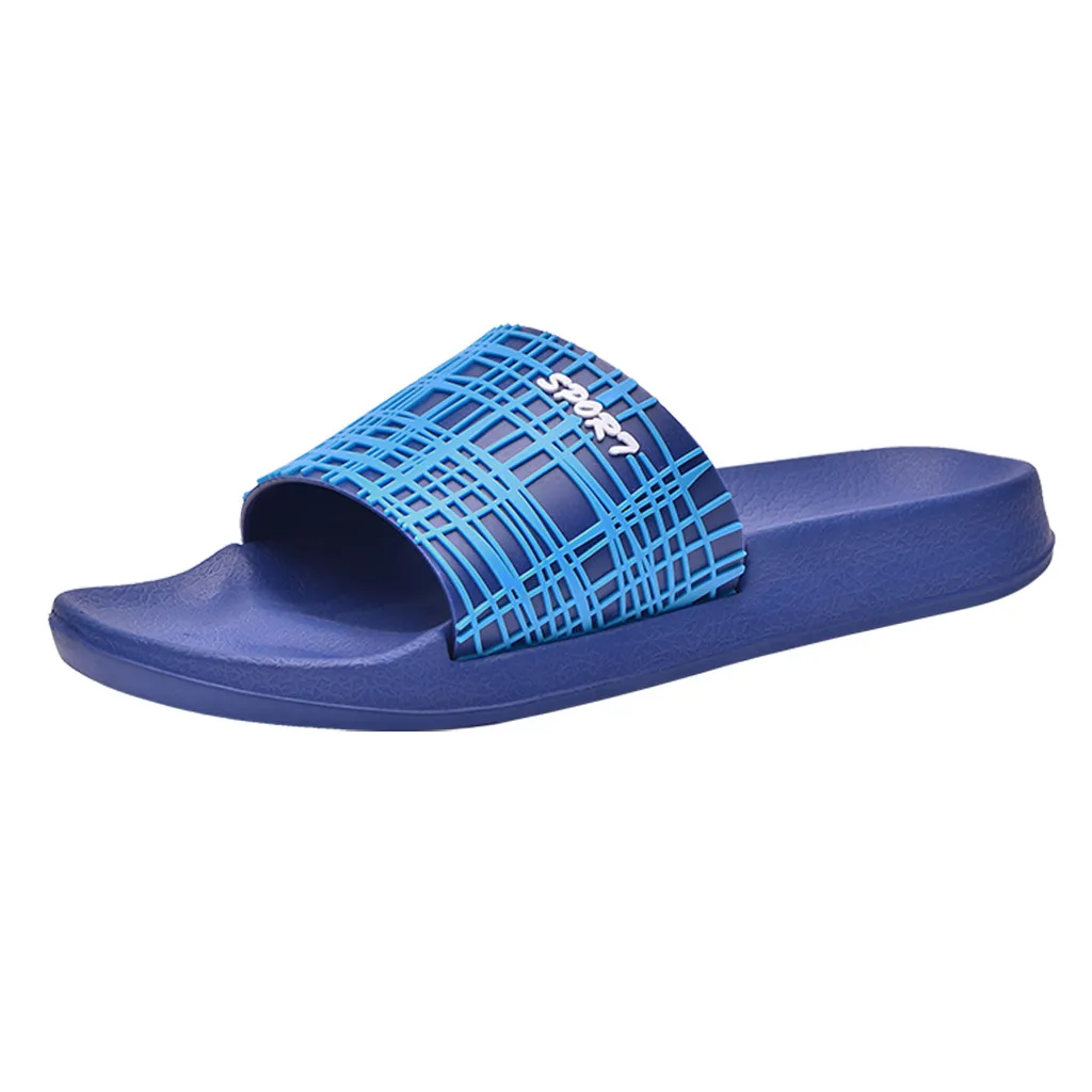 SAGACE; повседневные летние мужские пластиковые шлепанцы с геометрическим узором; пляжные дышащие уличные тапочки с открытым носком на нескользящей подошве на низком каблуке - Цвет: Тёмно-синий