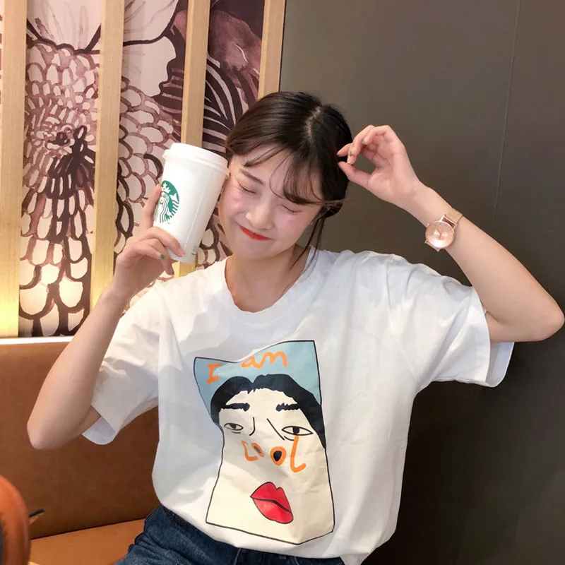 المرأة أزياء تي شيرت أنا بارد مضحك إلكتروني طباعة الصيف تي شيرت على طراز هاراجوكو الكورية الإبداعية الإناث زائد حجم قمم قمزة المرأة أزياء تي شيرت أنا بارد مضحك إلكتروني طباعة الصيف تي شيرت على طراز هاراجوكو الكورية الإبداعية الإناث زائد حجم قمم قمزة