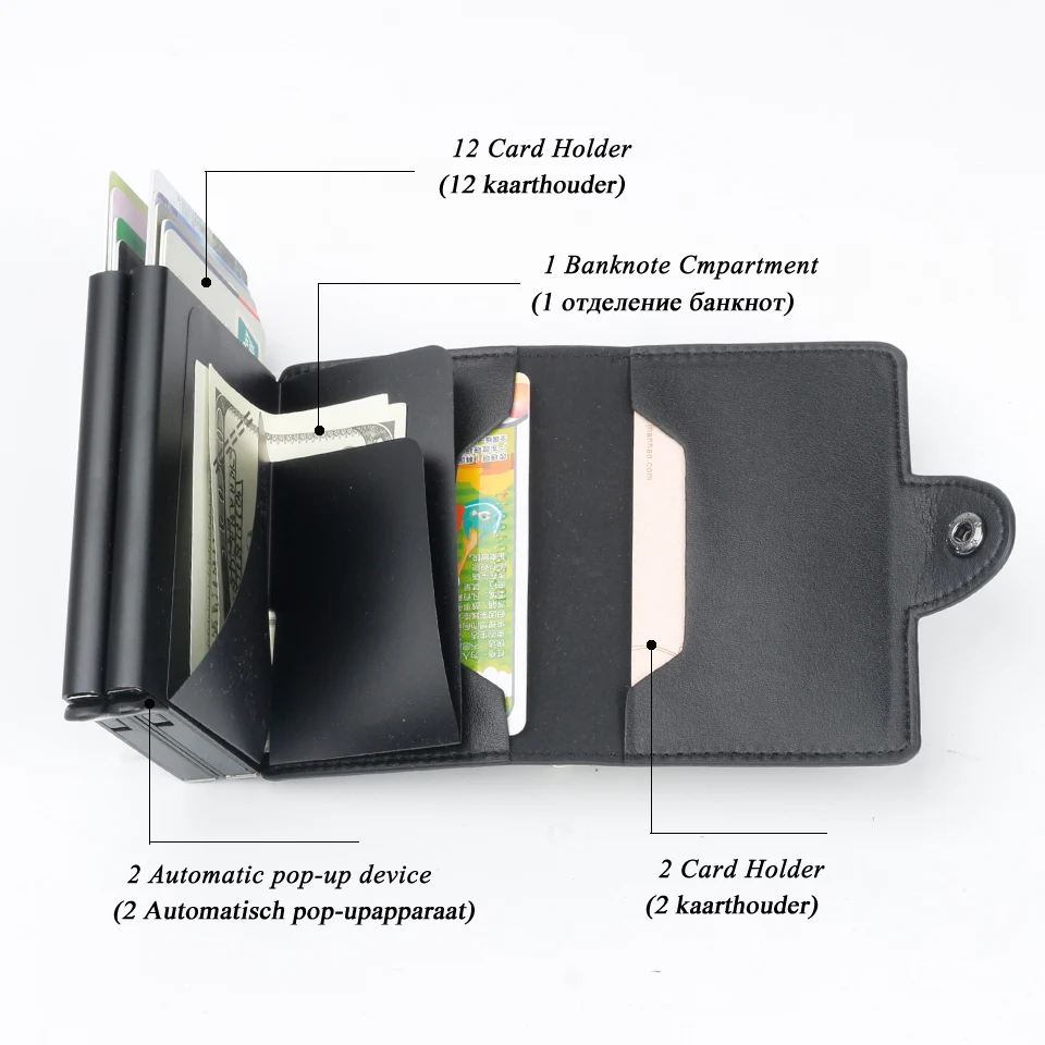 Для мужчин или Для женщин RFID кредитной держатель для карт из искусственной кожи тонкий кошелек двойной коробка Алюминий визитница маленький антимагнитных кошелек мода