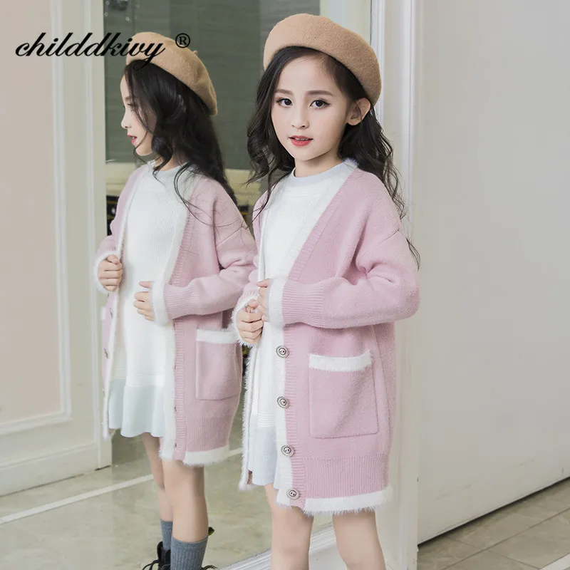 

High Quality Children Cardigans 4-14Years Girls Knitted Coat Autumn Baby Sweaters Kids Fashion Sweaters Long Sleeve Outerwear
