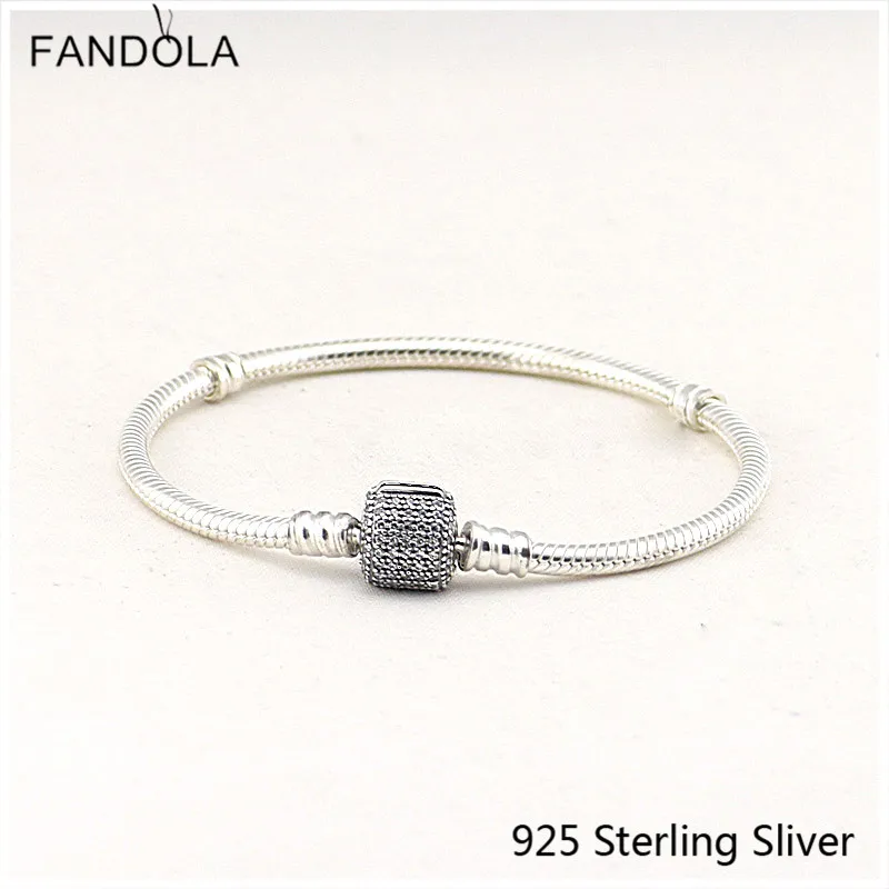 

925 Sterling Silver Signature Clasp Bracelet, Clear CZ Charms Fashion And Generous Lady Bracelets,European and American Style