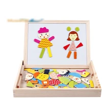 N037 Мультифункциональный деревянный магнитный, обучающий Детские паззлы Двусторонняя доска для рисования Детские обучающие игрушки для детей