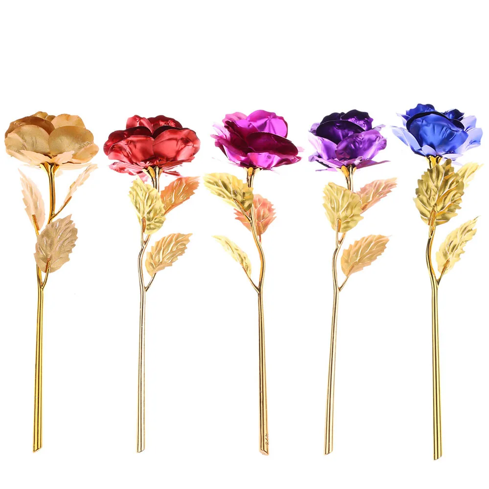 24cm Gold Foil Rose Flower Dipped Long Stem Lovers Gift Handcraft Handmade Valentine's day