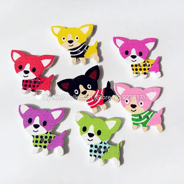 

10pcs Cute Dogs Wooden Buttons for Clothing 2 Holes Assorted Color Scrapbooking Buttons Sewing Craft DIY Garment Accessories