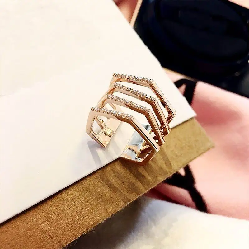 Модное ювелирное изделие, многослойные кольца для женщин, индивидуальное большое массивное Открытое кольцо, регулируемое розовое золото/бижутерия серебристого цвета