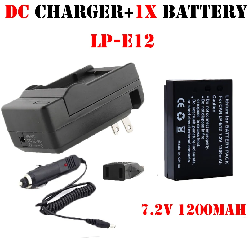 1x7.2  1200   LP-E12 LP E12 Rechargeble   +   car Kit  Canon EOS M EOSM M2 100D EOSM2 EOS100D