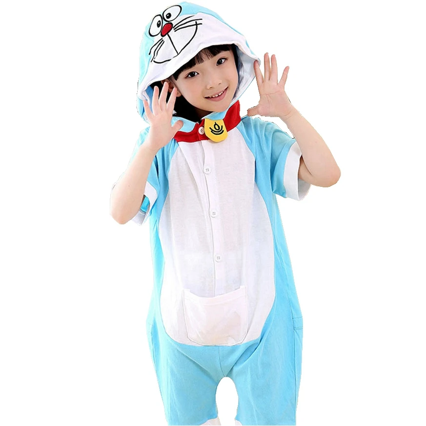 Лето животных Аниме Doraemon Косплэй костюм хлопковые пижамы Хэллоуин унисекс для мальчиков и девочек Детская Пижама комбинезон Детская
