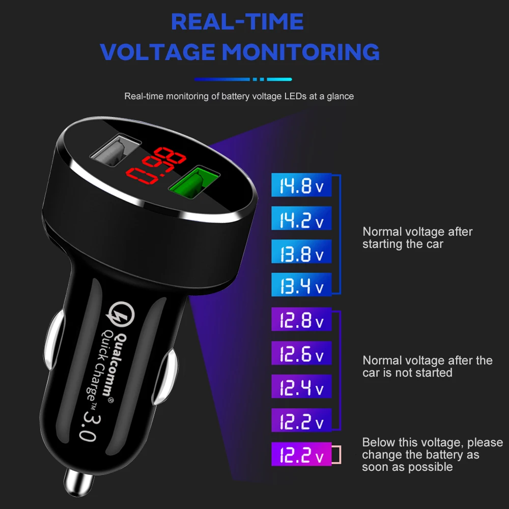 QC3.0 двойной USB автомобильный прикуриватель зарядное устройство для телефона разветвитель гнездо адаптер 2.4A СВЕТОДИОДНЫЙ монитор напряжения Авто Автомобильный USB Разъем конвертер