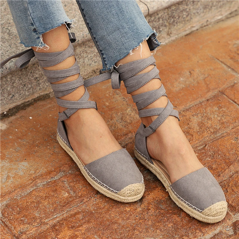 HEE GRAND Riband Lace-up Fashion 2018 New Summer Ladies Fishman Sandals Woman Flat With Mujer Shoes Plus Size 35-43 XWZ4986
