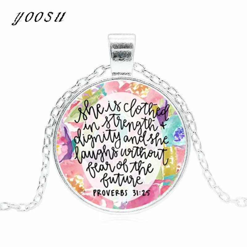 

HOT! New Bible Verses Necklace Glass Cabochon Scripture Quote Pendant Necklace For Christian Jewelry Party Faith Gift