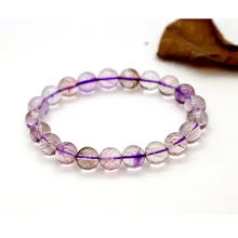 Натуральный прозрачный фиолетовый супер семь растягивающийся браслет Круглый Мелодия камень Бусины 9 мм Три хребта