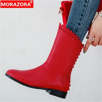 

MORAZORA 2020 new fashion style keep warm winter boots round toe zipper low heels casual shoes women ankle boots big size 43