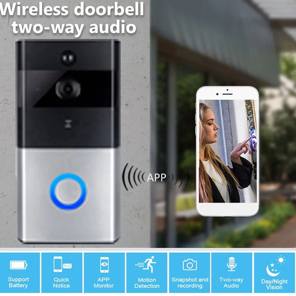 WiFi беспроводной смарт-видео, дверной звонок двухсторонний аудио дверной звонок HD 720 p камера видеодомофона запись безопасная домашняя