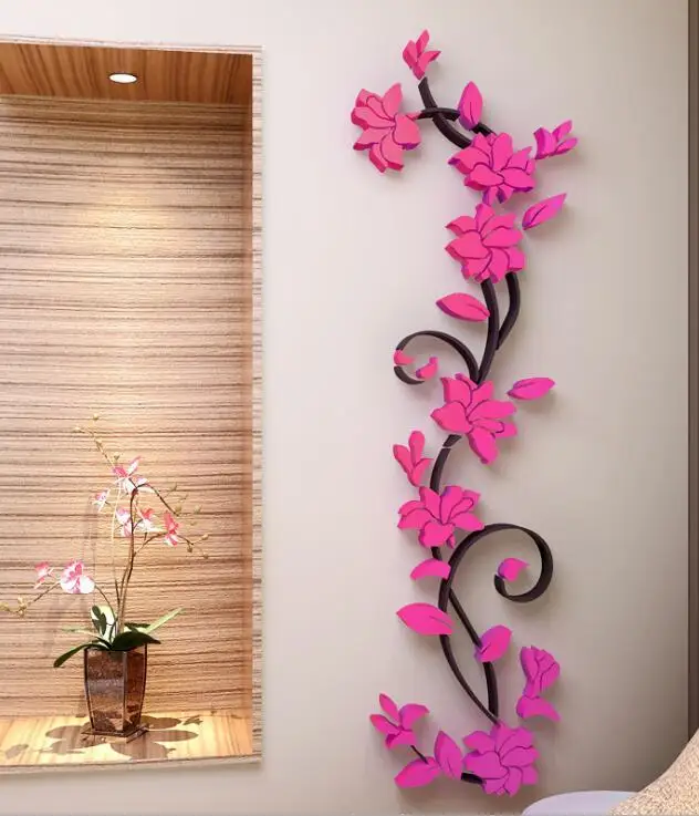 Acrylic 3D wall stickers creative rose flower rattan television living room wall home wall decoration stickers foreign trade