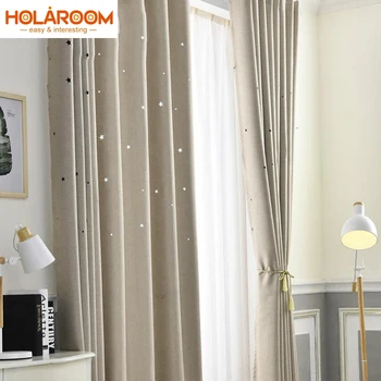 

Hollow stars curtains for the Living Room Modern tulle curtain for kitchen Bedroom Solid Window door Star Pattern cortina 1PCS