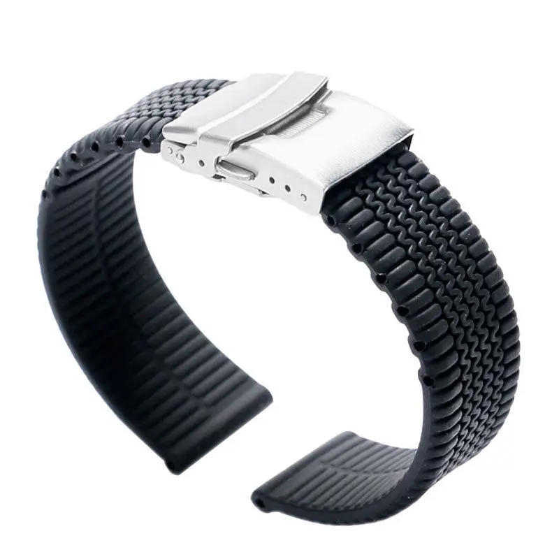 Shellhard 3Styles Sports Watch Band Waterproof Plastic Watch Band 20mm 22mm 24mm Black Watch Strap Deployment Buckle Bracelet