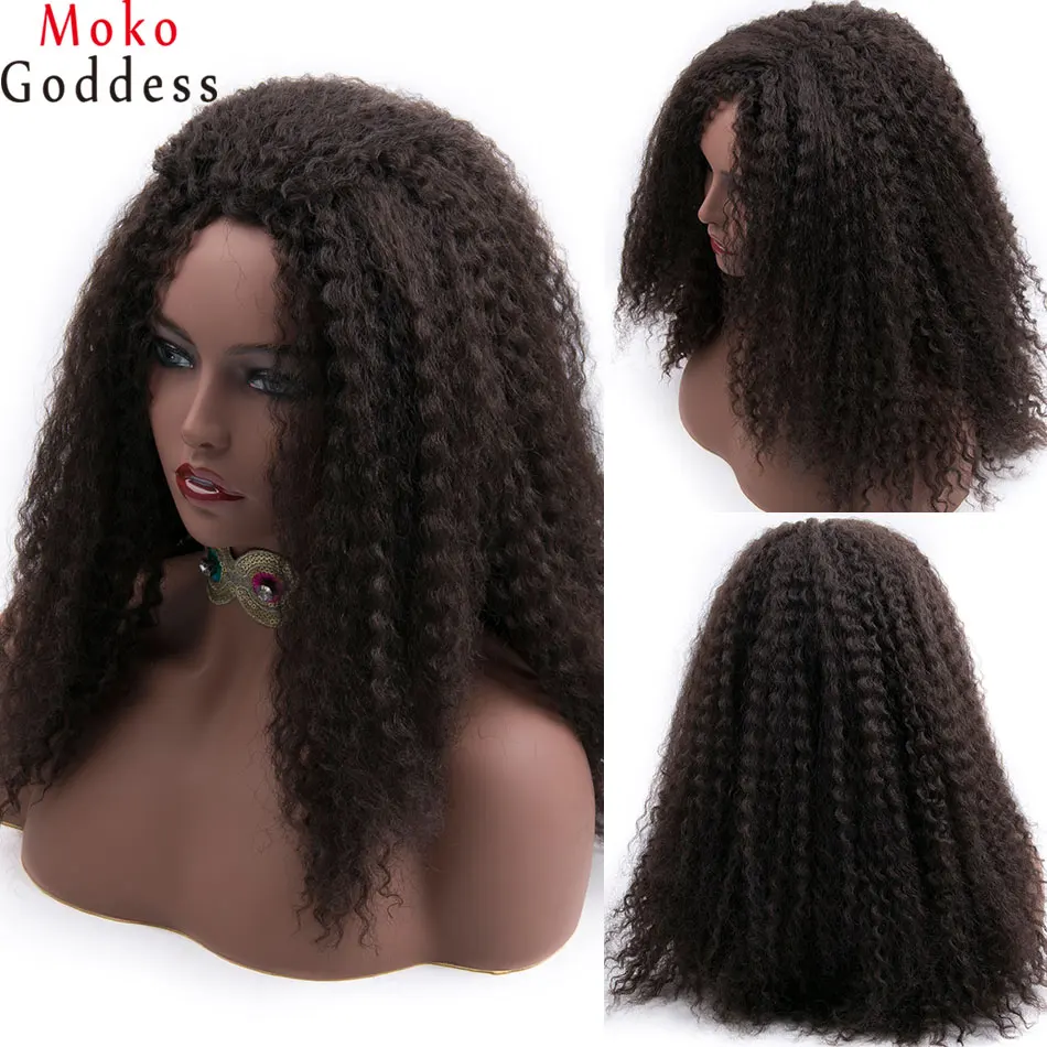 MoKoGoddess афро кудрявые вьющиеся парики для черных женщин Длинные Синтетические парики афро-американские плетеные парики