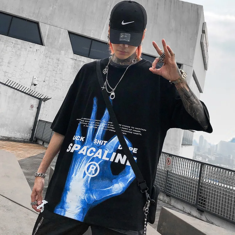 

Explosions 2019 summer tide brand short sleeve loose Harajuku bf wind men's crew neck short sleeve shirt