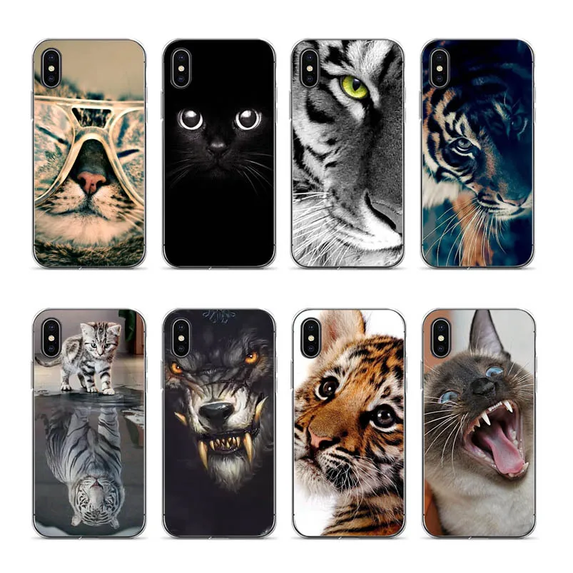 Чехол для iphone X 8 Plus 7 6 S 5s SE Cool Tiger Cat Dog мультфильм окрашенный силиконовый чехол