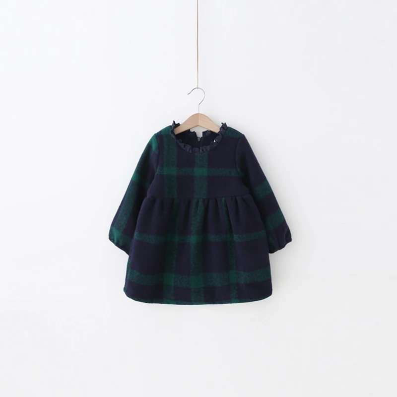 

Girls dress red bayberry kids 2016 winter new Korean lace collar with plaid velvet  baby ladies
