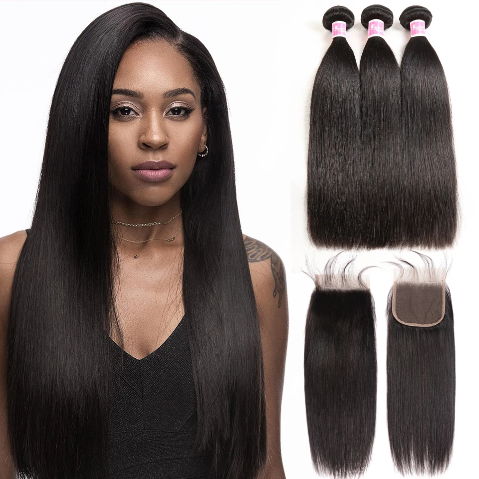 Hair Extension Human Hair Bundles With Closure Brazilian Hair Weave Bundles Straight Hair Extension Human Hair Bundles With Closure Brazilian Hair Weave Bundles Straight