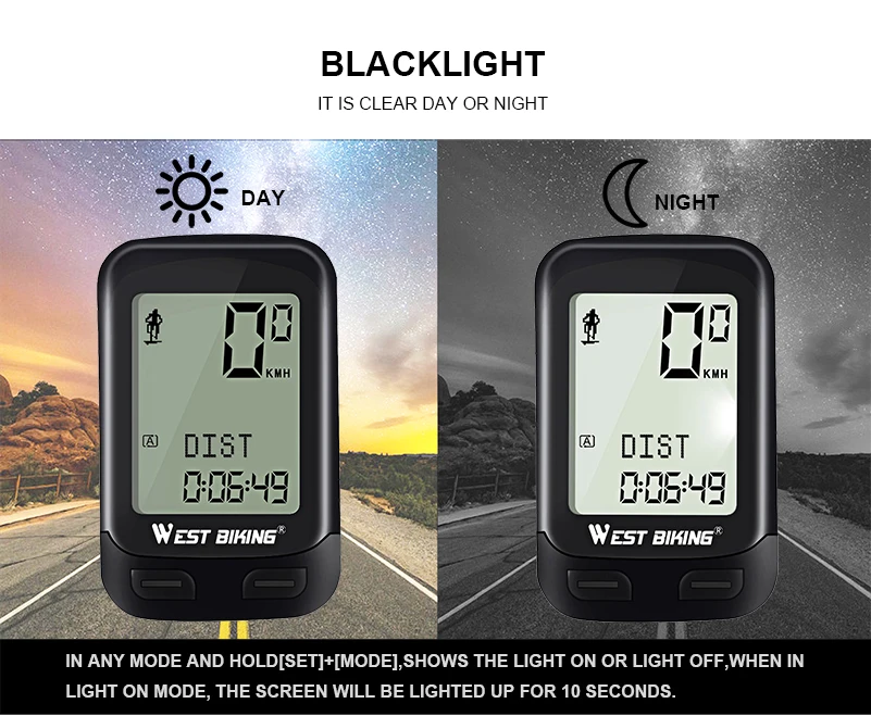 WEST BIKING Bike Computer Bicycle Wireless Stopwatch 5 Languages Waterproof Bike Computer Odometer Speedometer Cycling Computer