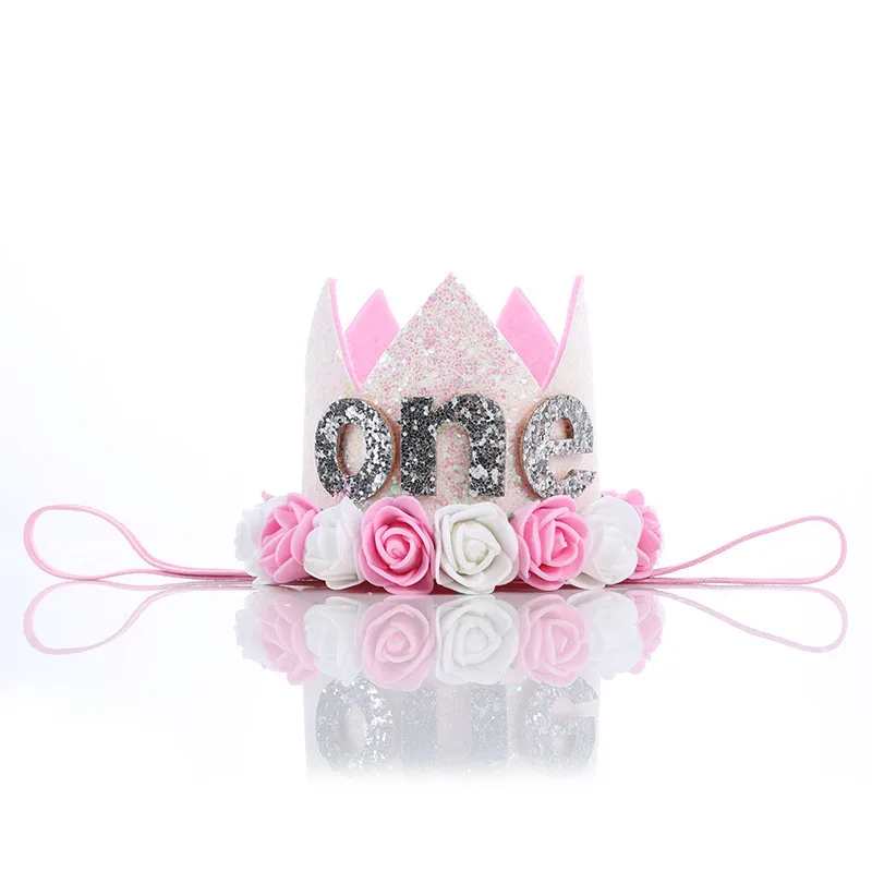 

Boy girl First Birthday Hat Girl Gold Pink Priness Crown Number 1st Year Old birthday Party Hat Glitter Birthday Headband