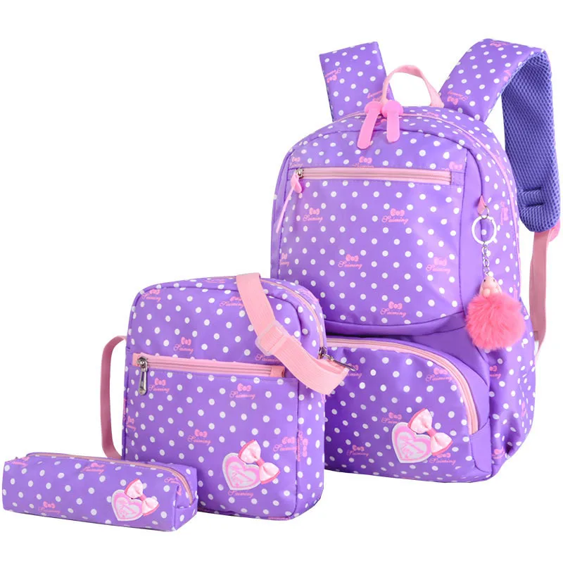 Элегантный дизайн, 3 шт./набор, женские нейлоновые рюкзаки с принтом, высокое качество, школьные сумки, рюкзак, модные дорожные сумки - Цвет: purple