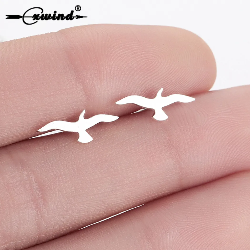 Cxwind милые золотые серьги гвоздики в виде чайки для девочек минималистичные